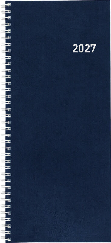 Biella Langformat Twist Agenda – 1 Woche/2 Seiten, Spiralbindung, 13,5 × 31,5 cm, 2027, Dunkelblau, FSC