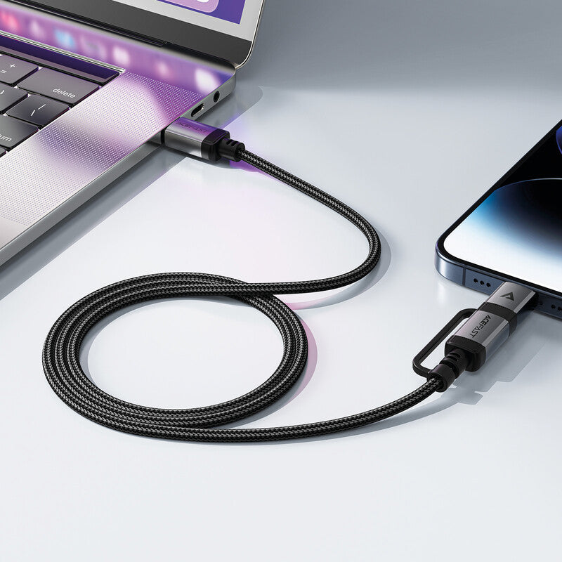 Acefast USB-C auf USB-C/Lightning Kabel – USB 2.0 (480 Mbit/s) – 1,2 m – PD 60 W – Schwarz