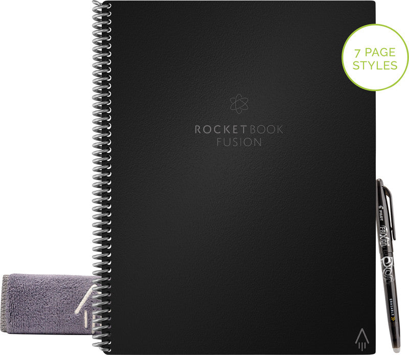 Rocketbook Spiralbuch, Spiralbindung, Hardcover, 42 Seiten, 90 g/m² – Schwarz, für ROCKETBOOK App