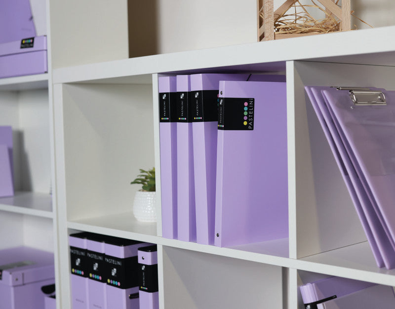 Pastelini Ordner – A4 hoch – 2-Ring Hebelmechanik, Rücken 70 mm – violett, mit Griffloch, mit Raumsparösen
