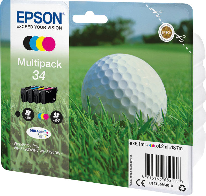 Epson Tintenpatronen-Multipack 34, CMYK, 4er-Pack – für Inkjetdrucker/Multifunktionsgeräte