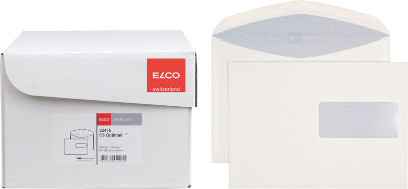 Elco Couvert C5, Fenster rechts, nassklebend, naturweiss, 100 g/m², Profutura, mit Innendruck – 500 Stk.