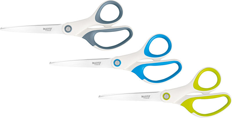 Leitz Universalschere WOW – titanbeschichtet, für Rechts- und Linkshänder, spitz, Softgrip, Kunststoff, weiss