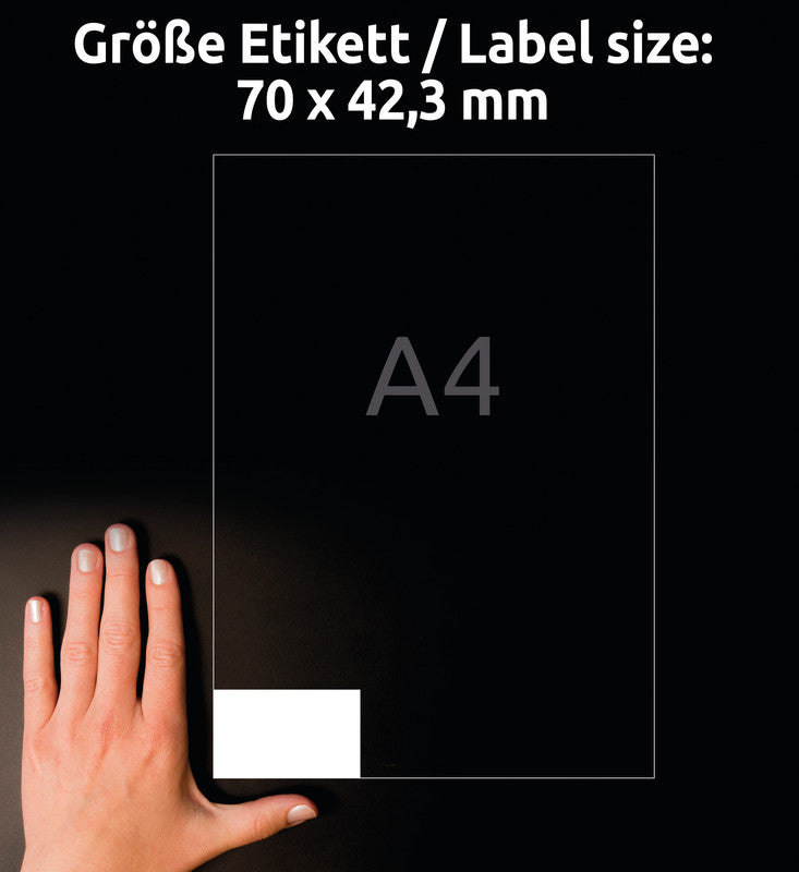 Avery Druckeretiketten, 70 mm × 42 mm, weiss, Papier, permanent, 2100 Etiketten (100 Blatt)