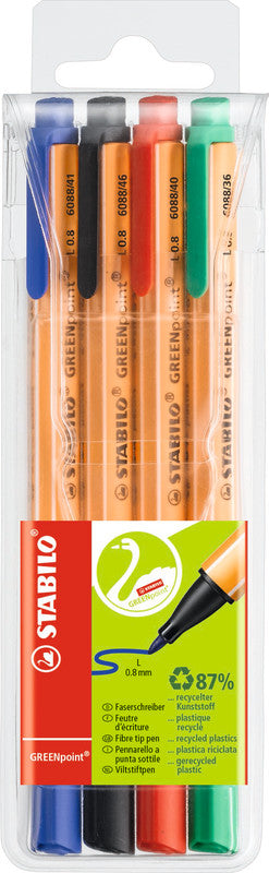 STABILO Filzstifte GREENpoint, Strichbreite 0,8 mm, 4 Farben