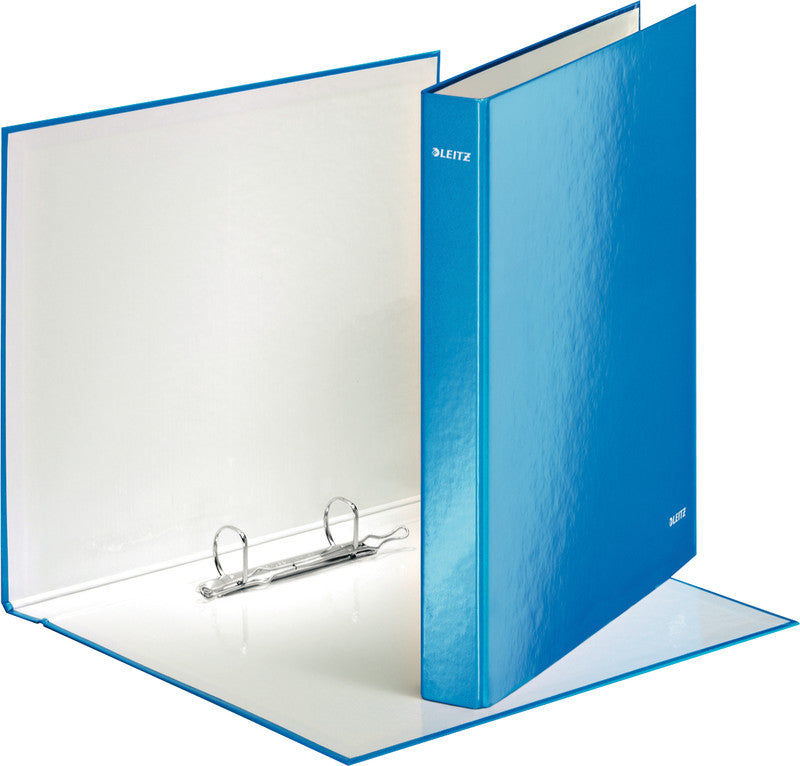 Leitz Ringbuch – A4 Hochformat – 2-Ring Bügelmechanik, Ø 25 mm, Rücken 40 mm – Blau, Karton, mit Niederhalter, FSC