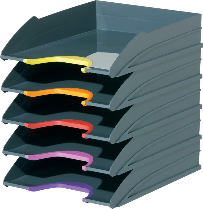 Durable Briefkorb – für A4, C4, stapelbar, mit Griffausschnitt, glänzend, grau, B 264 × H 74 × T 336 mm
