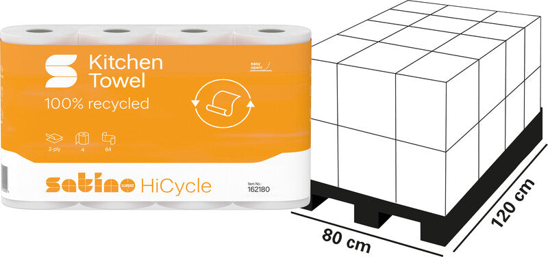 Satino hicycle Haushaltspapier – 2-lagig, Weiss, Papier – 260 × 220 mm – Rolle 64 Blatt – Packung 4 Rollen