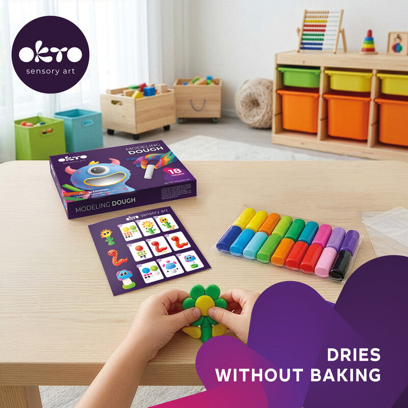 Okto sensory art Modelliermasse-Set – 18 × 35 g – lufthärtend – ab 3 Jahren