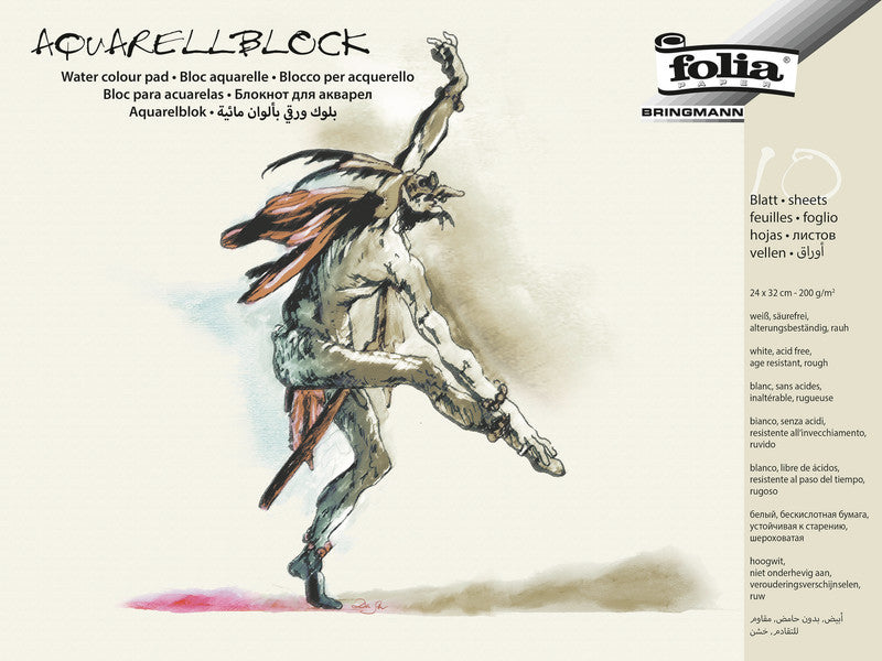 Folia Aquarellblock, Papier, 24 × 32 cm, Weiss, 10 Blatt