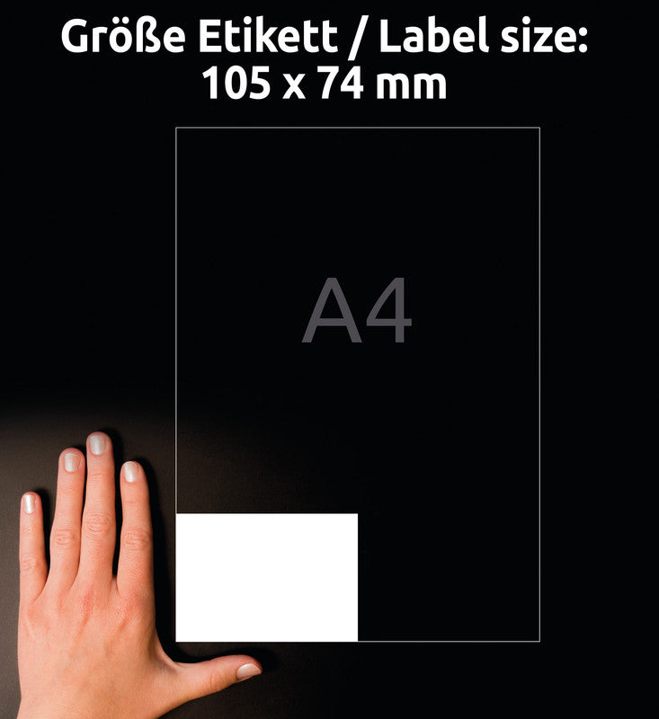 Avery Druckeretiketten, 105 mm × 74 mm, weiss, Papier, permanent, 800 Etiketten (100 Blatt)