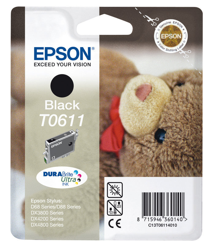 Epson Tintenpatrone T0611, Schwarz, 250 Seiten – für Inkjetdrucker/Multifunktionsgeräte