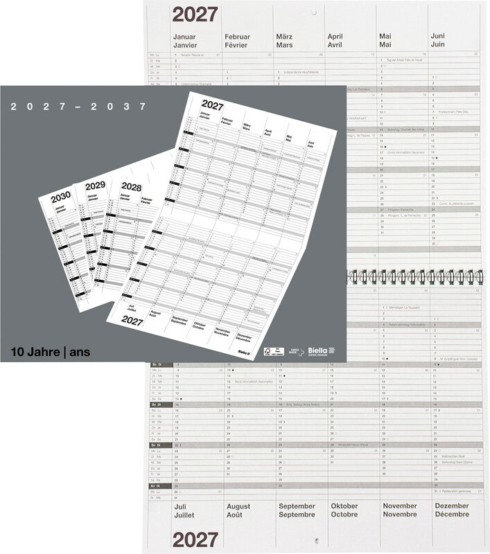 Biella 10-Jahres-Kalender – zweisprachig D/F – 2026–2036 – 30 × 24 cm