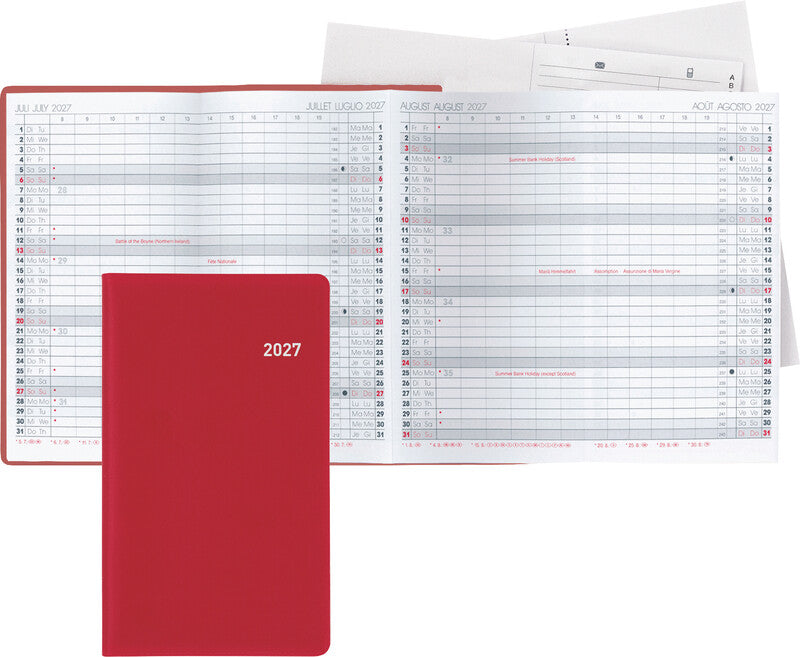 Biella Planer Berlin Agenda – 6 Monate pro Seite, geheftet, 8,7 × 15,3 cm, Jan–Dez, 2027, weinrot, FSC