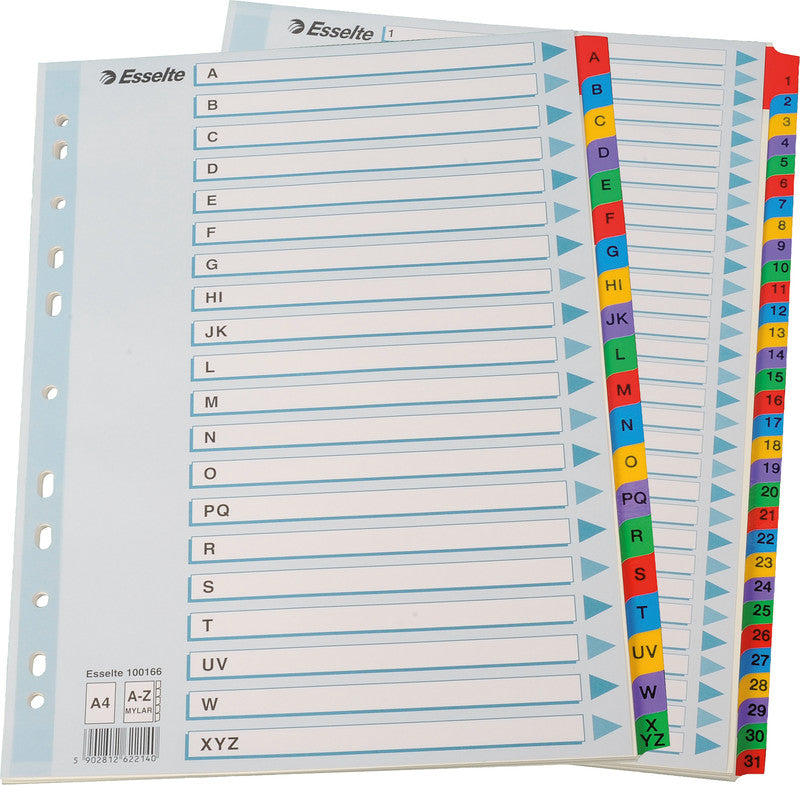 Esselte Register – für A4, Karton, 1–31, 31-teilig, mehrfarbig, 11-fach