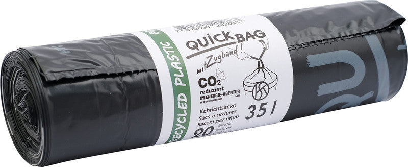 Kehrichtsack Quickbag OKS – 35 l, mit Zugband, schwarz, 49 µm, 20 Stk