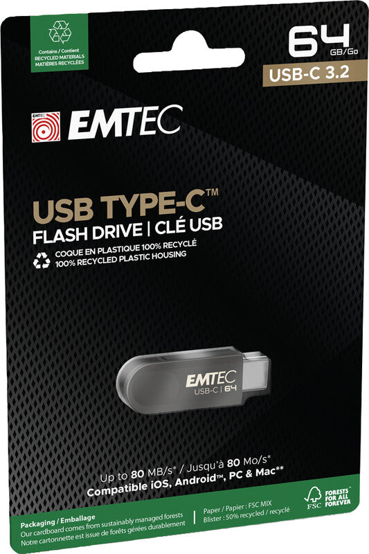 Emtec C280 USB-Stick – 64 GB, USB 3.2, drehbarer Verschluss