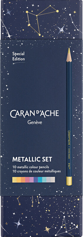 Caran d-Ache Caran d'Ache Farbstifte-Set – 10 Farben, Mine Ø 3,0 mm, Kartonetui, Limited Edition Cosmic Blue