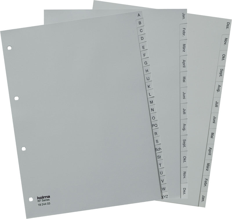Kolma Register – A4, PP, grau, vorgedruckt, 4-fach Lochung, für Formate bis A4