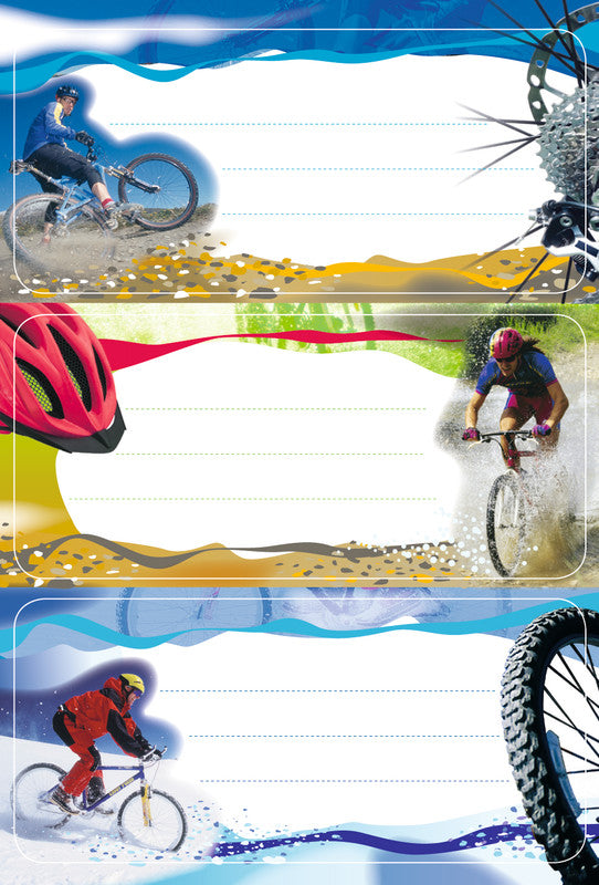 HERMA Vario Schuletiketten – Motiv Mountainbike – 35 × 76 mm, Abgerundete Ecken, 9 Stk