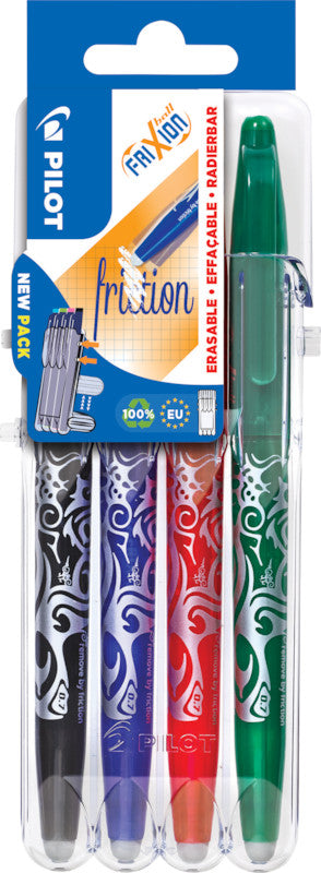 Pilot FriXion Ball Set2Go – Radierbarer Tintenroller mit Kappe, 0,7 mm, Schwarz/Blau/Rot u. a., 4er Etui