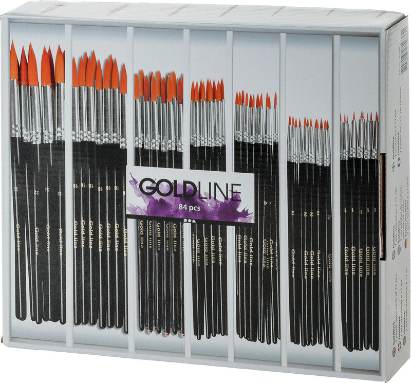 Gold Line – Pinsel-Set – Rundpinsel, Synthetik, Grössen 0/2/4/8/12/18/22, 84er-Set