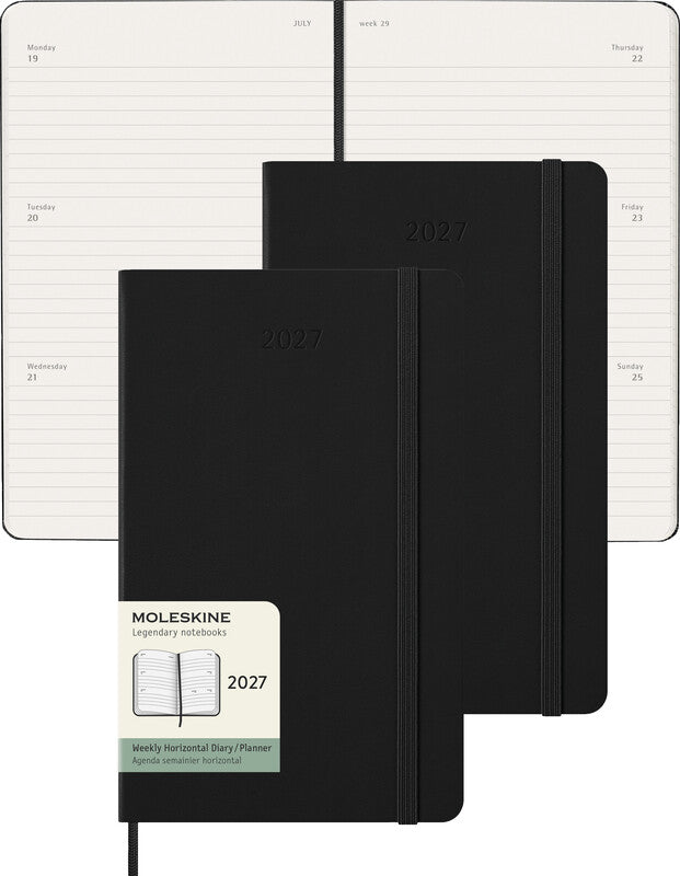 Moleskine Hardcover Wochenagenda – 1 Woche/2 Seiten, gebunden, 13 × 21 cm, Jan–Dez, 2027, schwarz, FSC