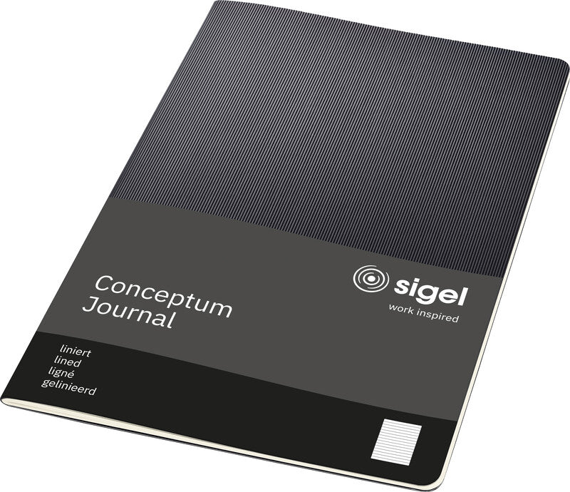 Sigel Notizheft, 187 × 270 mm, liniert, Fadenheftung, Softcover, 64 Seiten, 80 g/m² – schwarz