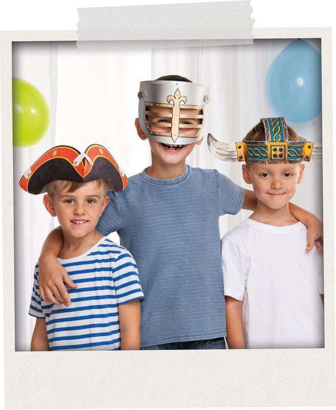 Folia Bastelset Kinderhüte ABENTEUER – 3-teilig – Pappe, bemalbar