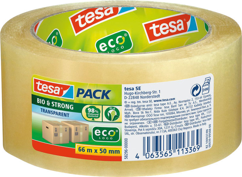 tesa Verpackungsband – 50 mm × 66 m, transparent, stark, eco:plus