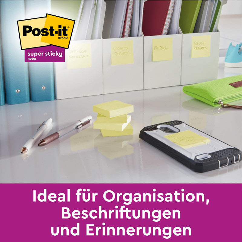 Post-it Super Sticky Haftnotizen – 76×76 mm – gelb, 3×70 Blatt, PEFC