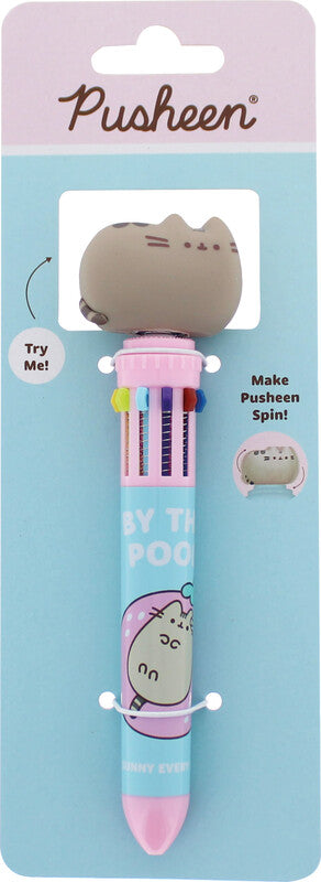 Pusheen Spinny Pen Multifunktions-Kugelschreiber – 10 Farben (Violett, Rot, Blau), Schiebe, Kunststoff