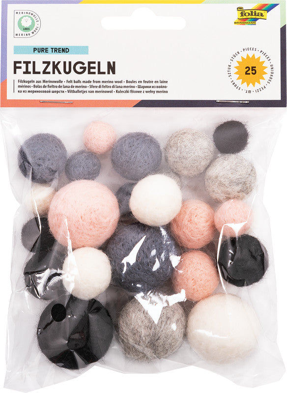 Folia Filzkugeln – sortiert – 25 Stück