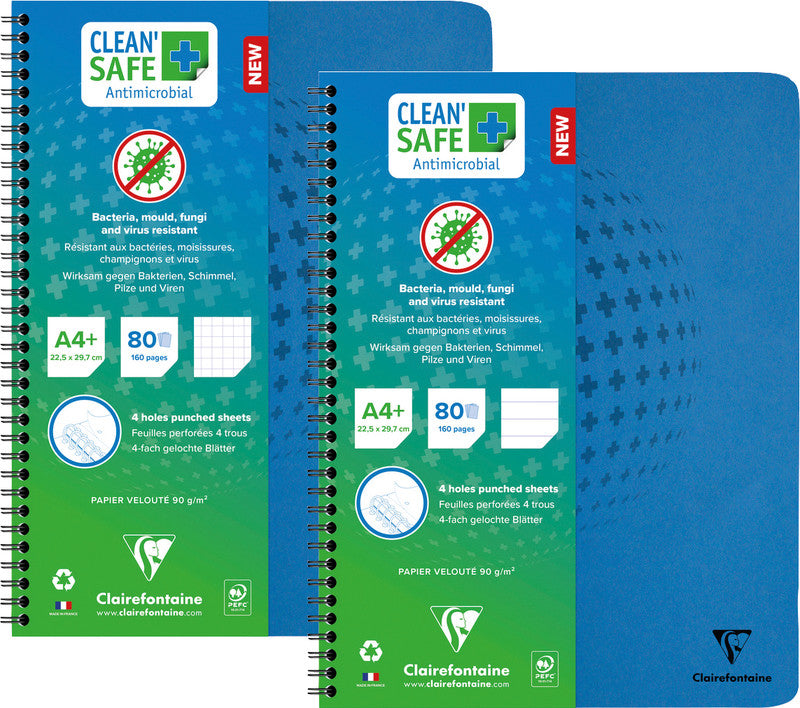 Clairefontaine Collegeblock, liniert, Spiralbindung, 80 Blatt, 4-fach gelocht, perforiert, 90 g/m² – Blau