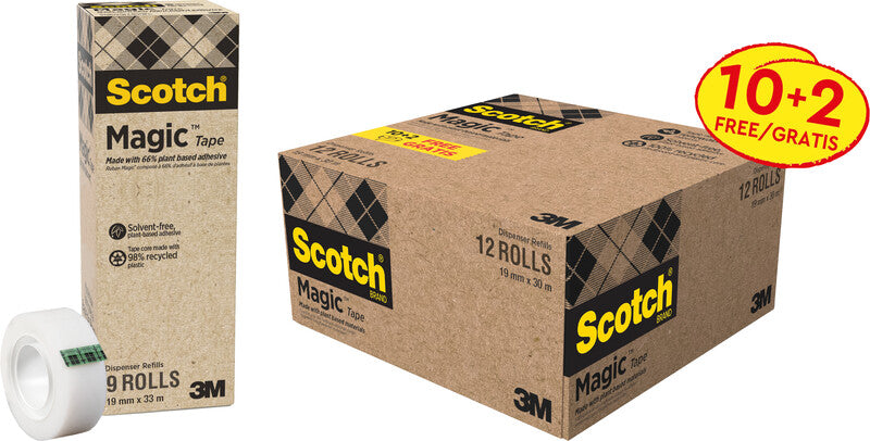 Scotch Klebeband Magic 900 – permanent, 19 mm × 33 m, transparent, 12 Rollen
