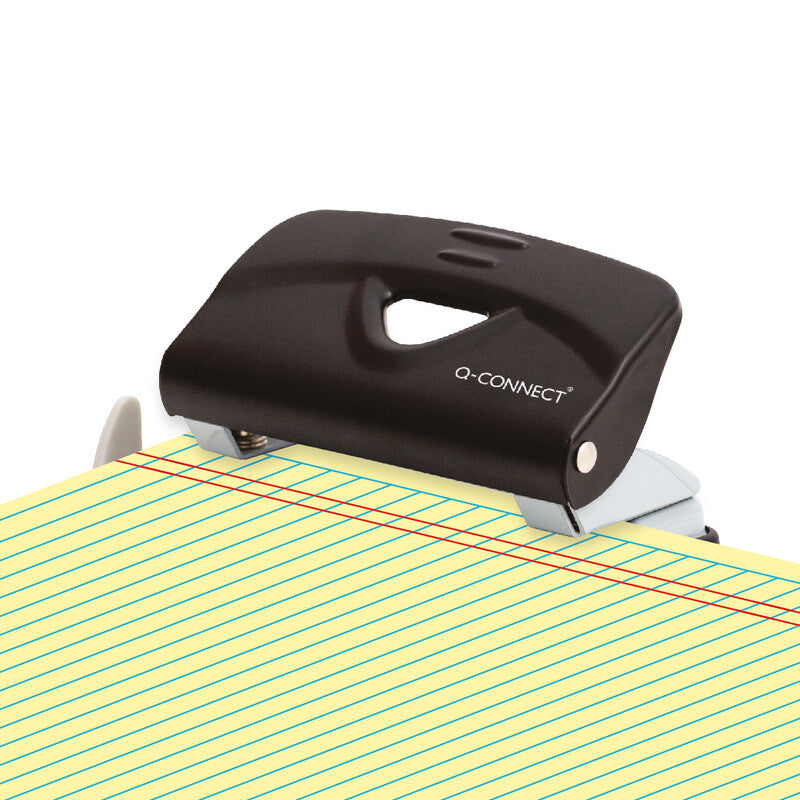 Q-CONNECT Bürolocher – 2-Loch, Lochabstand 80 mm, 10 Blatt, bis A4, Ø5,5 mm – Schwarz/Grau – Metall