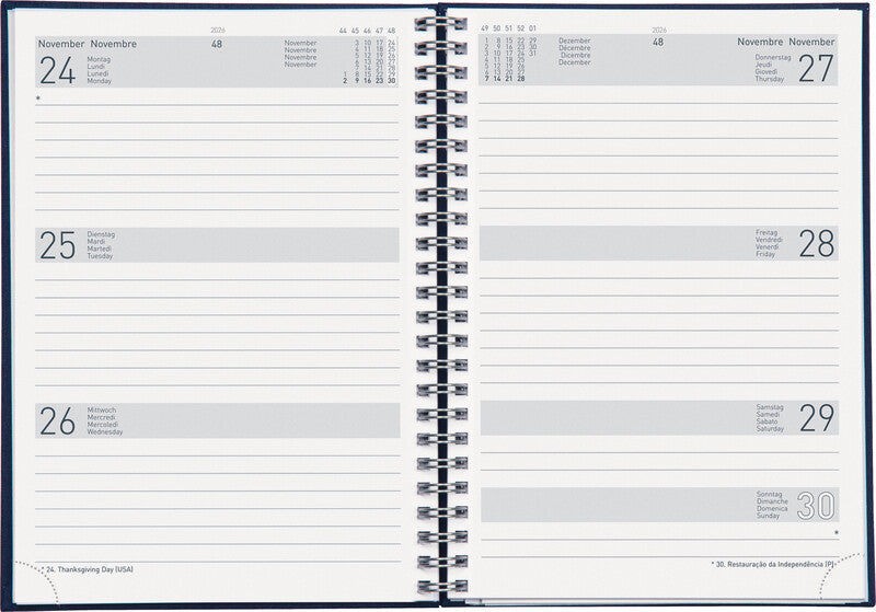 Biella Agenda – 1 Woche/2 Seiten, Wire-O, 14,5 × 20,5 cm, 2026, schwarz, FSC