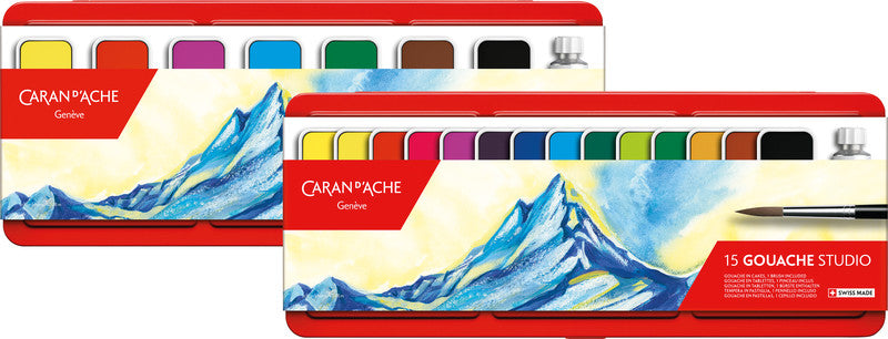 Caran d-Ache Caran d'Ache – Deckfarbkasten – 7 Farben, inklusive Deckweiss, mit Pinsel