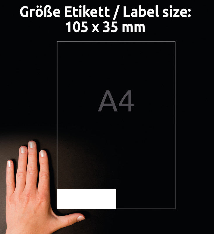 Avery Druckeretiketten, 105 mm × 35 mm, weiss, Papier, selbstklebend, 100 Blätter (1600 Etiketten)