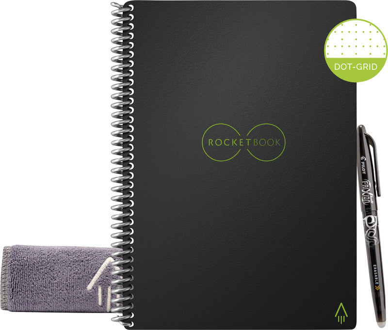 Rocketbook Notizbuch, Spiralbindung, Hardcover, 36 Seiten, 90 g/m² – Schwarz, für Rocketbook App