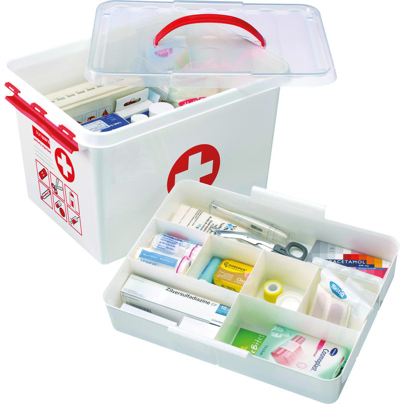 Helit die q-line Aufbewahrungsbox 22 l – mit Tragegriff, Clipdeckel, stapelbar, 400 × 260 × 300 mm, weiss