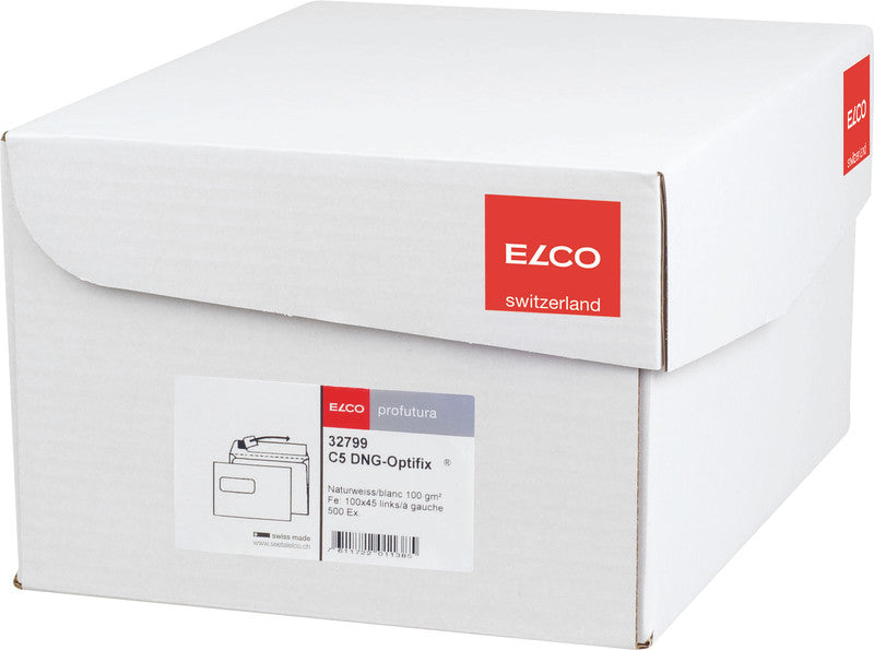 Elco Couvert C5, Fenster links, selbstklebend, naturweiss, 100 g/m² – 500 Stk.