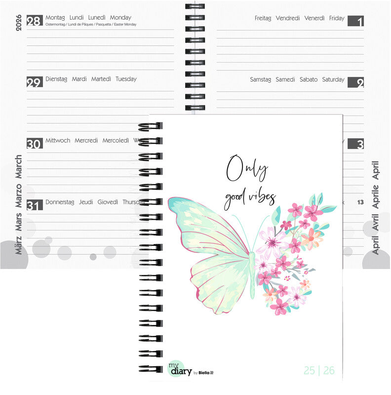 Biella mydiary Schüleragenda – 1 Woche/2 Seiten, Spiralbindung, A5, Aug–Jul, Style, FSC