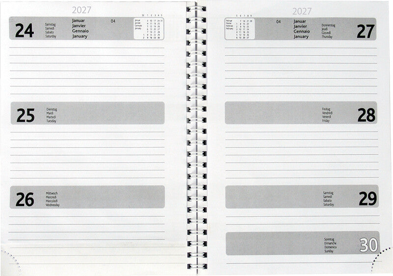 Simplex Agenda – 1 Woche/2 Seiten, Spiralbindung, A5, Jan–Dez, mehrsprachig, Blau, FSC