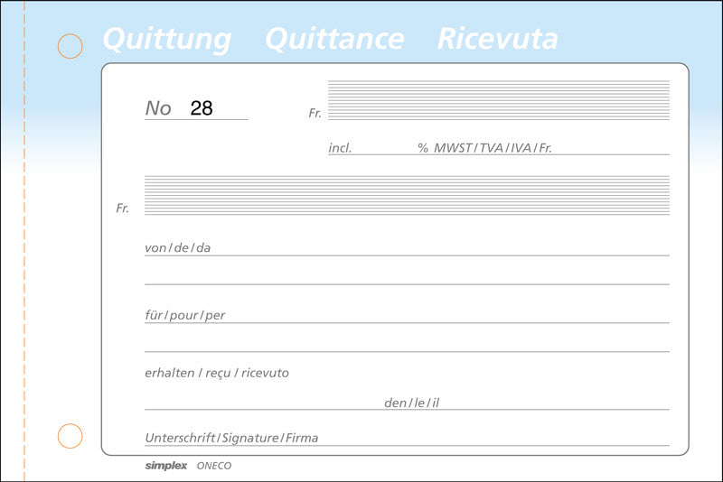 Simplex Oneco Formularblock – Französisch, 50 Blatt, A6, Karton-Einband