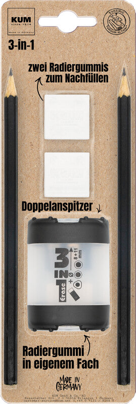 Kum Doppel-Spitzdose – für Ø 8 + 11 mm – schwarz – austauschbares Messer – 5er Pack