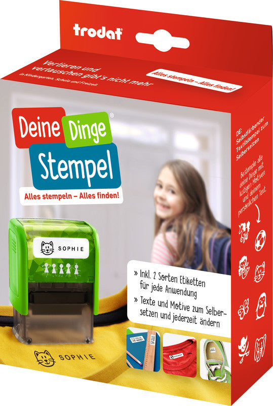 Trodat Motivstempel – Deine Dinge, selbstfärbend, 8 Motive, schwarz, deutsch