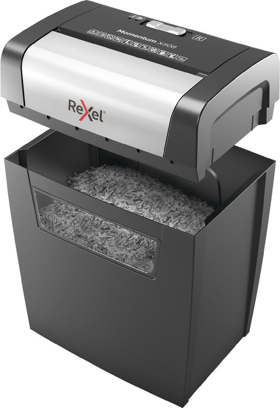 Rexel Momentum X308 – Aktenvernichter, DIN P-3, Partikelschnitt 5 × 42 mm, 8 Blatt, 15 l, A4