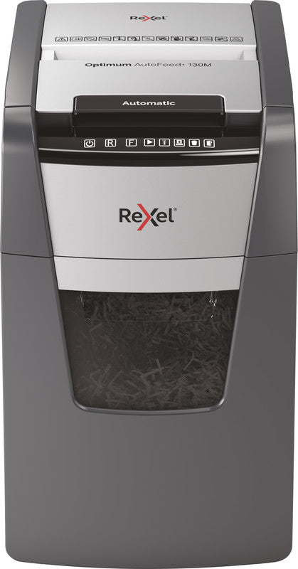 Rexel Optimum AutoFeed+ 130M – Aktenvernichter mit Autofeed 130 Blatt, DIN P-5, Mikroschnitt 2 × 15 mm, 6 Blatt