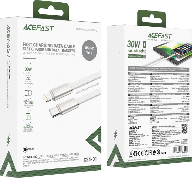 Acefast USB-C auf Lightning Kabel – 1,2 m – PD 30 W – Weiss